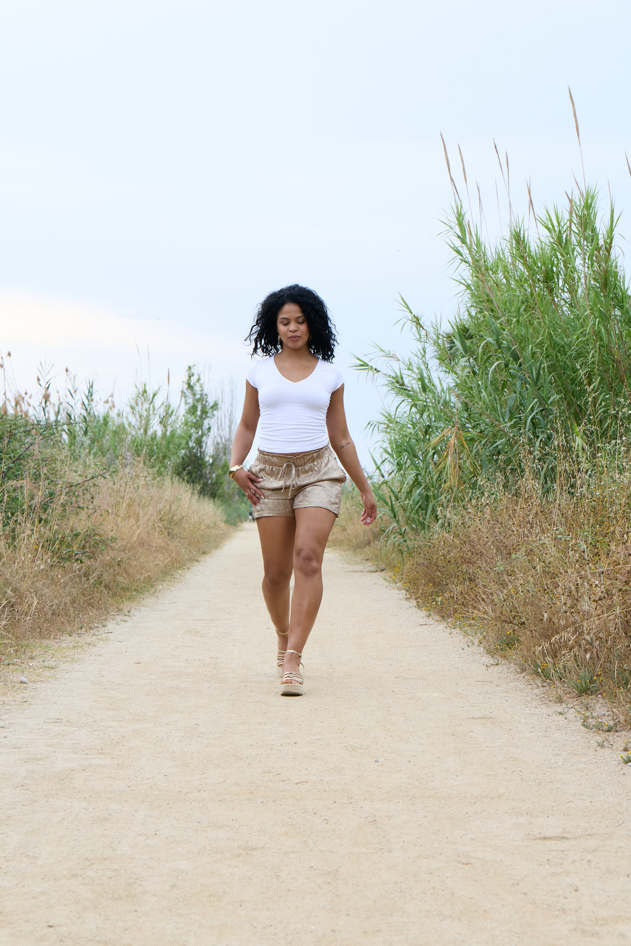 Ivory Loom Tee — front view of slim-fit white cotton with elastane t-shirt worn outdoors