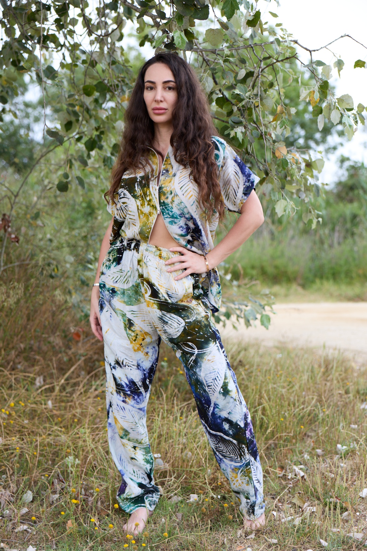 Osun Leaf Batik Co-ord — full-length view of the matching two-piece set